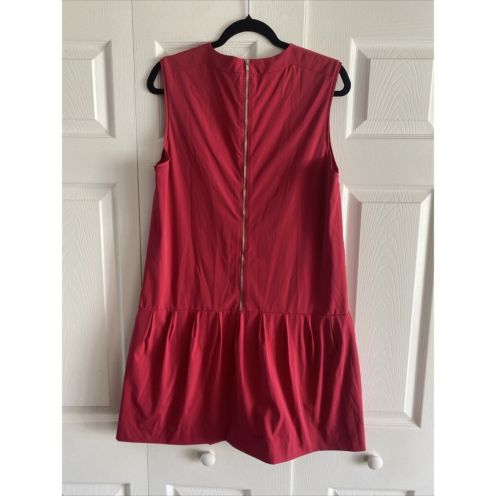 Diane von Furstenberg Drop Waist Shift Dress Womens Size 12 Red Pleated Designer - Picture 5 of 8